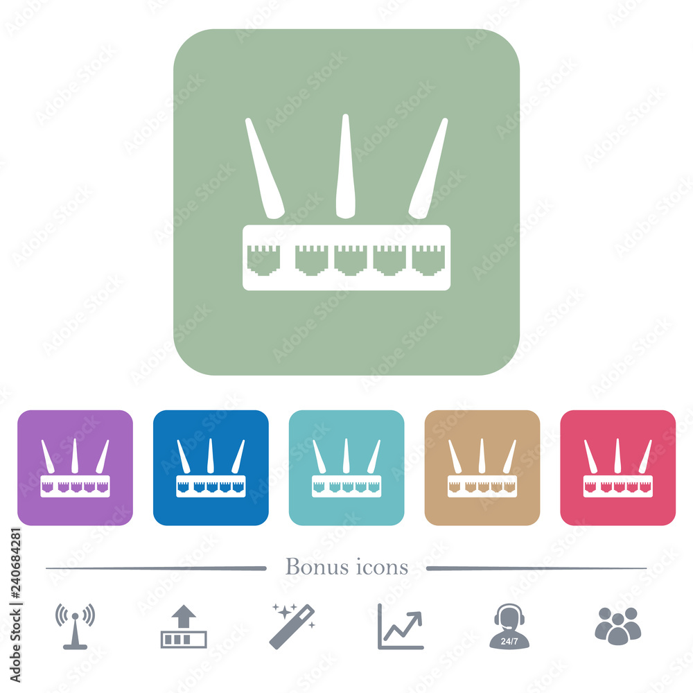 Poster wireless router flat icons on color rounded square backgrounds