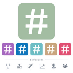 Fototapeta premium Hash tag flat icons on color rounded square backgrounds
