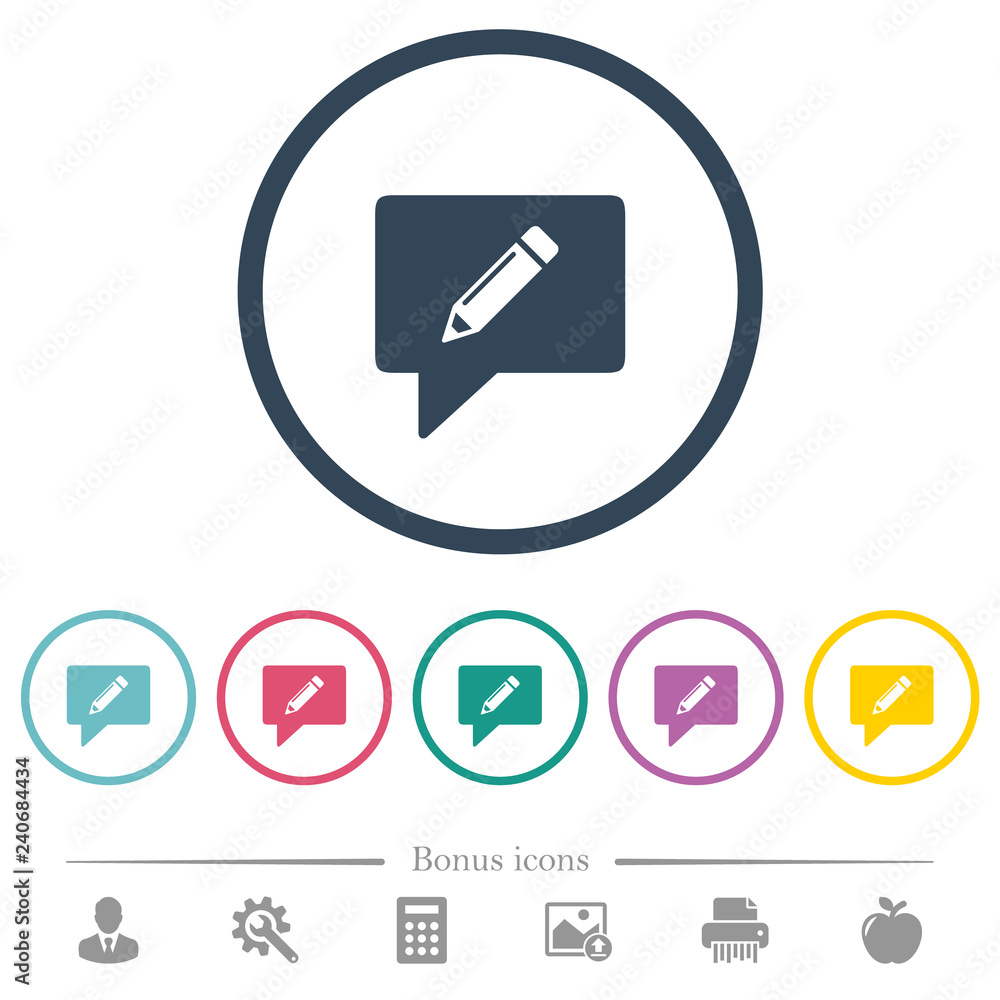 Poster writing comment flat color icons in round outlines