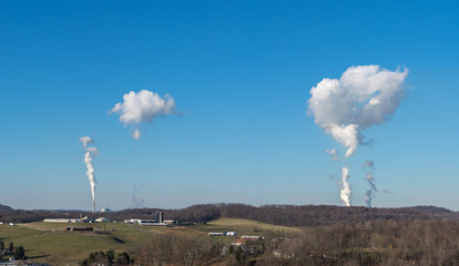 Smoke and setam from two coal powered power stations near Morgantown in West Virginia