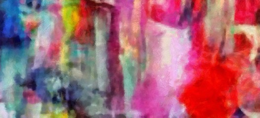 Close up oil paint abstract background. Art textured brushstrokes in macro. Part of painting. Old style artwork. Dirty watercolor texture. Modern pattern. Chaotic splashes. Multi-colors design.