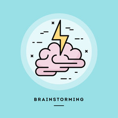 Brainstorming, flat design thin line banner, usage for e-mail newsletters, web banners, headers, blog posts, print and more. Vector illustration. - 240688256