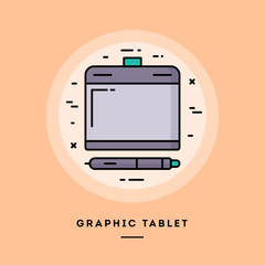Graphic tablet, flat design thin line banner, usage for e-mail newsletters, web banners, headers, blog posts, print and more. Vector illustration.