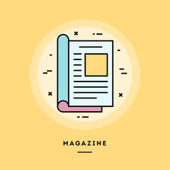 Magazine, flat design thin line banner, usage for e-mail newsletters, web banners, headers, blog posts, print and more. Vector illustration.