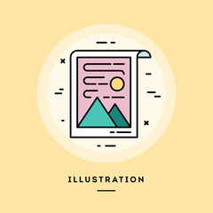 Drawing, flat design thin line banner, usage for e-mail newsletters, web banners, headers, blog posts, print and more. Vector illustration.
