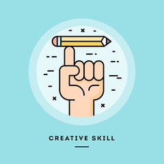 Creative skill, flat design thin line banner, usage for e-mail newsletters, web banners, headers, blog posts, print and more. Vector illustration.