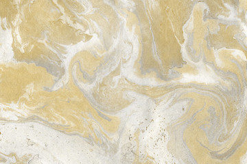 Naklejka na ściany i meble Luxury gold marble ink paper texture on dark watercolor background. Chaotic abstract organic design. Bath bomb waves.