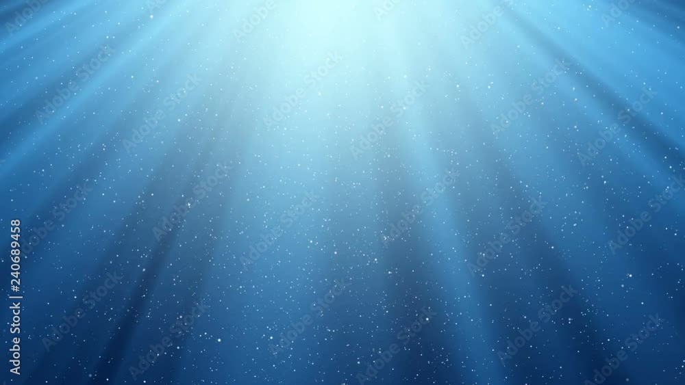 Poster light with particle dots on blue background or in ocean. digital futuristic technology concept. sun 