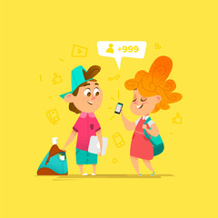 Two Happy School Kids Communication. 