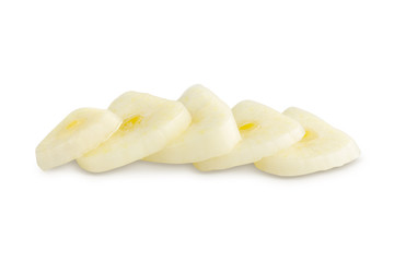 sliced garlic clove isolated on a white background close-up, macro photography