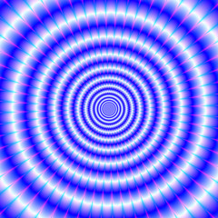 Concentric Rings in Blue and White / An abstract fractal image with a concentric ring design in blue and white with pink and turquoise highlights.