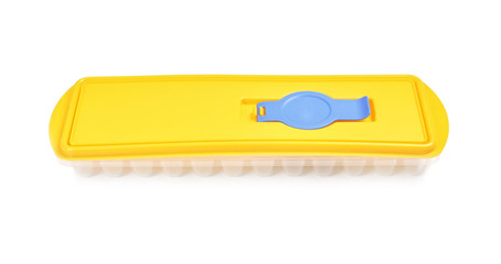 Empty ice cube tray on white background