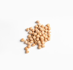 Pile of chickpea on white background, top view. Natural food high in protein