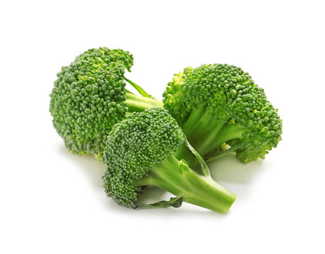 Fresh broccoli on white background. Natural food high in protein