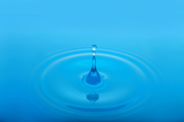 Splash of blue water with drop as background, closeup