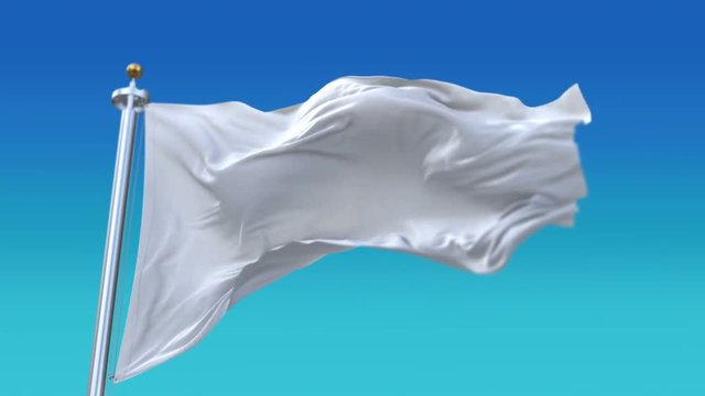 looping Blank plain white flag with flagpole waving in wind.A fully digital rendering,The animation loops at 20 seconds.flag 3D animation background.