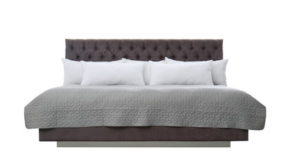 Fototapeta na wymiar Comfortable bed on white background. Idea for interior design