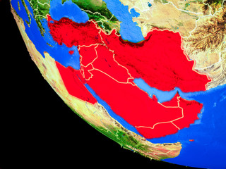 Middle East on realistic model of planet Earth with country borders and very detailed planet surface.