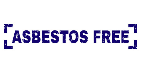 ASBESTOS FREE text seal stamp with distress texture. Text caption is placed between corners. Blue vector rubber print of ASBESTOS FREE with retro texture.