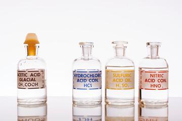 The three common inorganic acids and the most common organic acid used in chemistry: hydrochloric,...