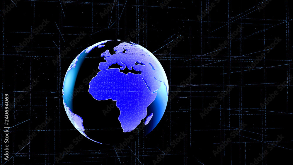 Poster global network connection. network and big data exchange over planet earth in space. global business