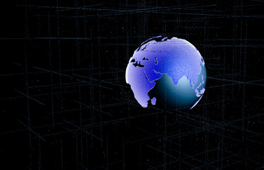 Outline earth with grid line on space illustration.Future world with technology concept. 3D Illustration