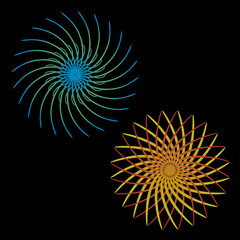 Abstract spirograph art , parabolic curve of line in circle form illustration. Vector image.Round pattern color on black background.