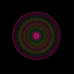 Abstract spirograph art , parabolic curve of line in circle form illustration. Vector image.Round pattern color on black background.