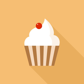 Cupcake Icon, Modern Flat Design Style, Vector Illustration With Long Shadow