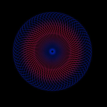 Abstract Spirograph Art , Parabolic Curve Of Line In Circle Form Illustration. Vector Image.Round Pattern Color On Black Background.