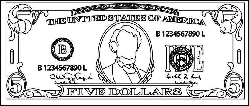 5 US dollar banknote outline