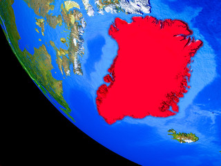 Greenland on realistic model of planet Earth with country borders and very detailed planet surface.