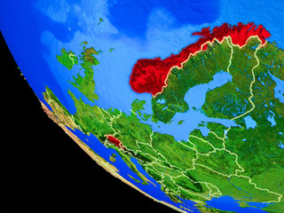 EFTA countries on realistic model of planet Earth with country borders and very detailed planet surface.