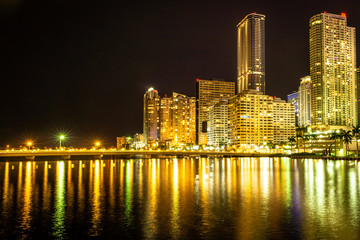 The night view of Miami downtown buildings