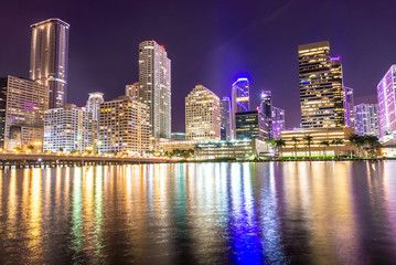 Naklejka na ściany i meble Miami downtown skyline under bright night lights
