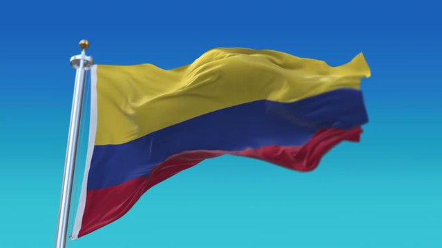 4k Seamless Colombia flag with flagpole waving in wind,fully digital rendering,The animation loops at 20 seconds.flag 3D animation.