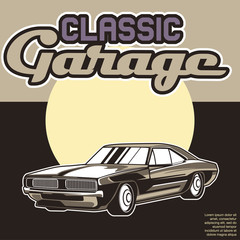 Retro party poster with car. Vector illustration - Vector 