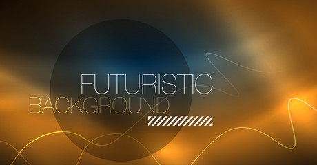 Glowing abstract wave on dark, shiny motion, Christmas and New Year magic space light. Techno abstract background