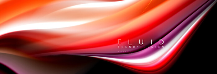 Abstract liquid colorful banner. Trendy wavy dynamic design. Fluid color shapes.