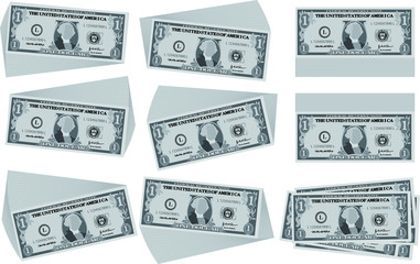 Monochrome Bunch of 1 US dollar banknote set