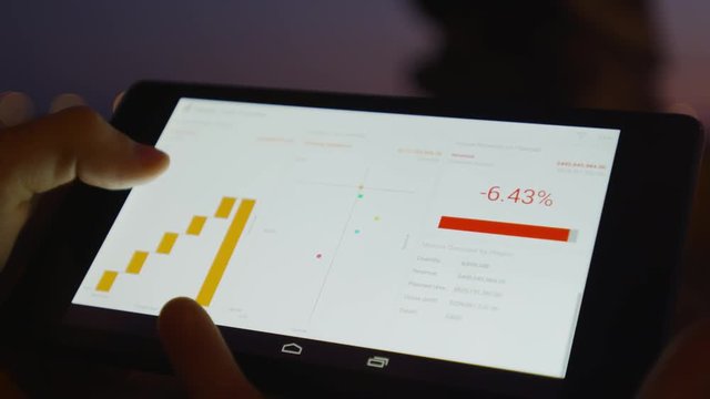 Businessman working on mobile platform outdoors managing a project Application using graphic charts looking at the data pies and vectors graphics