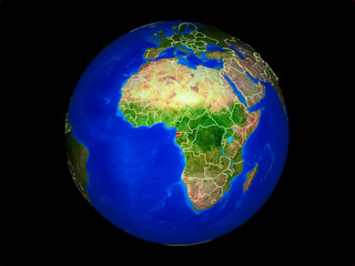 Equatorial Guinea on planet planet Earth with country borders. Extremely detailed planet surface.