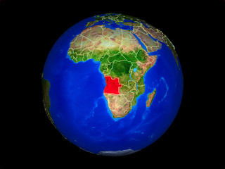 Angola on planet planet Earth with country borders. Extremely detailed planet surface.