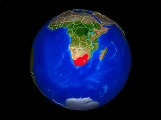 South Africa on planet planet Earth with country borders. Extremely detailed planet surface.