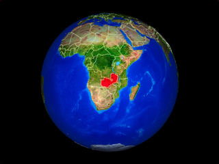 Zambia on planet planet Earth with country borders. Extremely detailed planet surface.