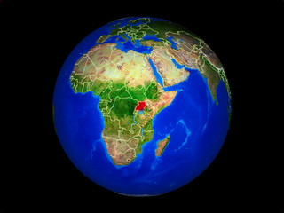Uganda on planet planet Earth with country borders. Extremely detailed planet surface.