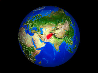 Afghanistan on planet planet Earth with country borders. Extremely detailed planet surface.