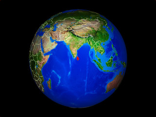 Sri Lanka on planet planet Earth with country borders. Extremely detailed planet surface.