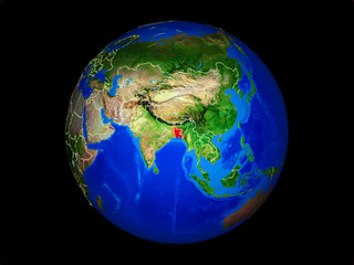 Fototapeta premium Bangladesh on planet planet Earth with country borders. Extremely detailed planet surface.