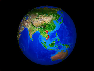 Vietnam on planet planet Earth with country borders. Extremely detailed planet surface.